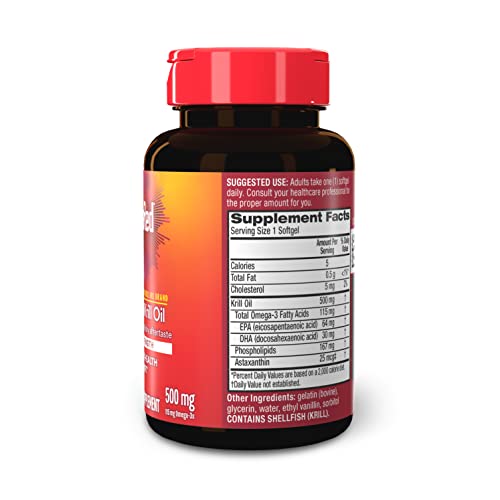 MegaRed Antarctic Krill Oil 500mg Omega 3 Fatty Acid Supplement, Extra Strength EPA & DHA Krill Oil Softgels (90cnt Box), Astaxanthin, Heart Health Supplement with No Fish Oil Aftertaste