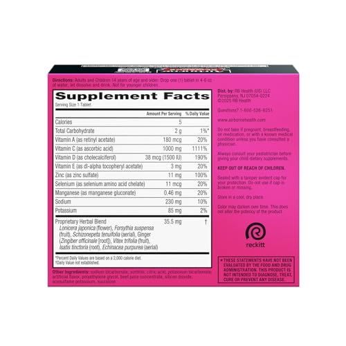 Airborne 1000mg Vitamin C, Effervescent Tablets, 3 Flavors