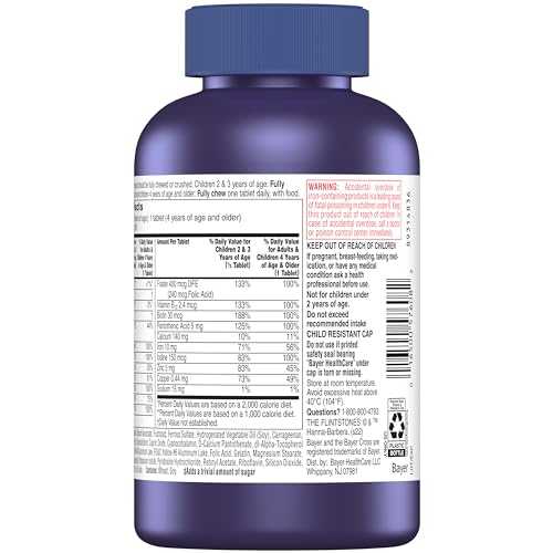 Flintstones Chewable Kids Vitamins, Complete Multivitamin for Kids and Toddlers with Iron, Calcium, Vitamin C, Vitamin D & More, 180ct