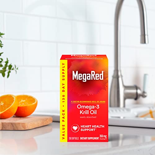 MegaRed Antarctic Krill Oil 500mg Omega 3 Fatty Acid Supplement, Extra Strength EPA & DHA Krill Oil Softgels (90cnt Box), Astaxanthin, Heart Health Supplement with No Fish Oil Aftertaste