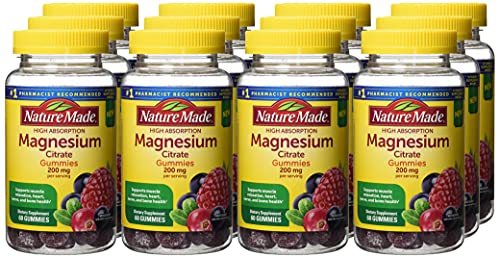 Nature Made High Absorption Magnesium Citrate 200 mg per serving, Magnesium Supplement for Muscle, Nerve, Bone and Heart Support, 60 Magnesium Gummies, 30 Day Supply