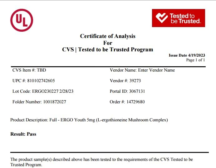Nature's Fusions Nutri L - Ergothioneine, 60 Capsules