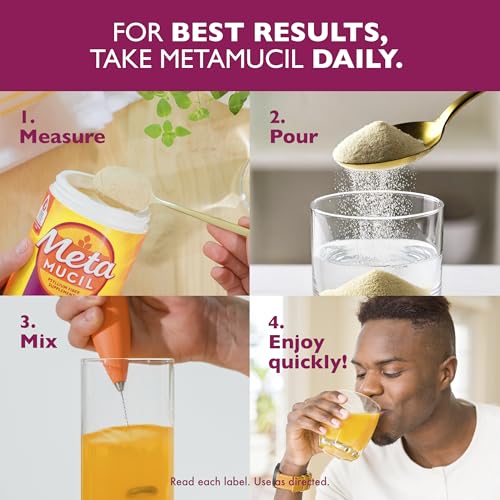 Metamucil 4-in-1 Psyllium Husk Fiber Supplement, 180 teaspoons, Orange Flavored.