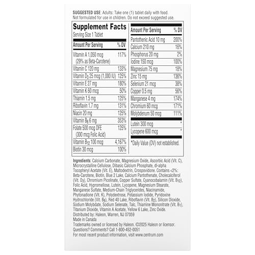 Centrum Silver Men's 50+ Multivitamin with Vitamin D3, B-Vitamins, Zinc for Memory and Cognition - 200 Tablets