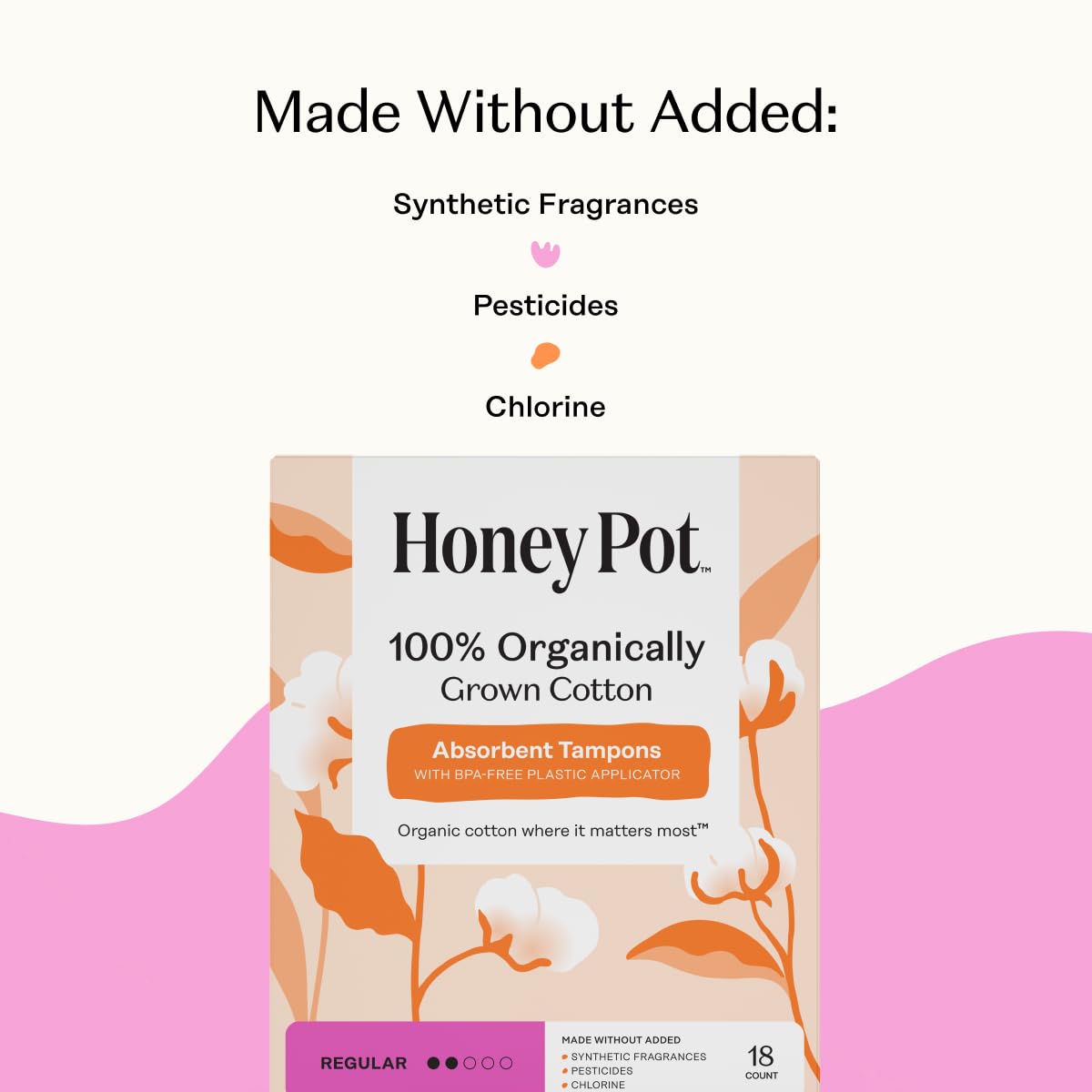 The Honey Pot Company Organic Cotton Core Tampons, Regular & Super