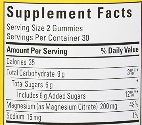 Nature Made High Absorption Magnesium Citrate 200 mg per serving, Magnesium Supplement for Muscle, Nerve, Bone and Heart Support, 60 Magnesium Gummies, 30 Day Supply