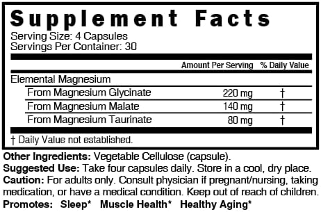 Nutri Triple Magnesium (Glycinate, Malate, Taurinate) 440 Mg, 150 Vegan Capsules