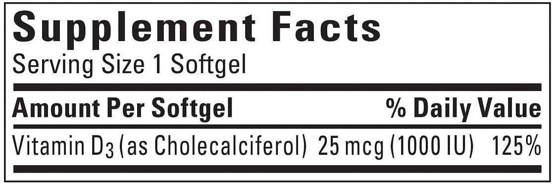 Nature Made Vitamin D3 1000 IU (25 mcg), 100 Softgels