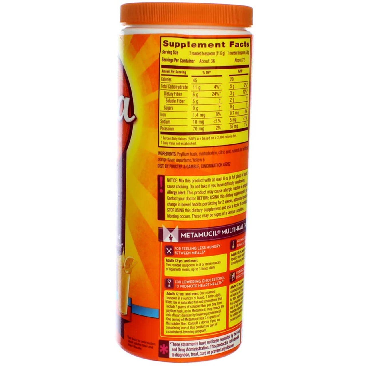 Metamucil 4-in-1 Psyllium Husk Fiber Supplements, Orange Flavores