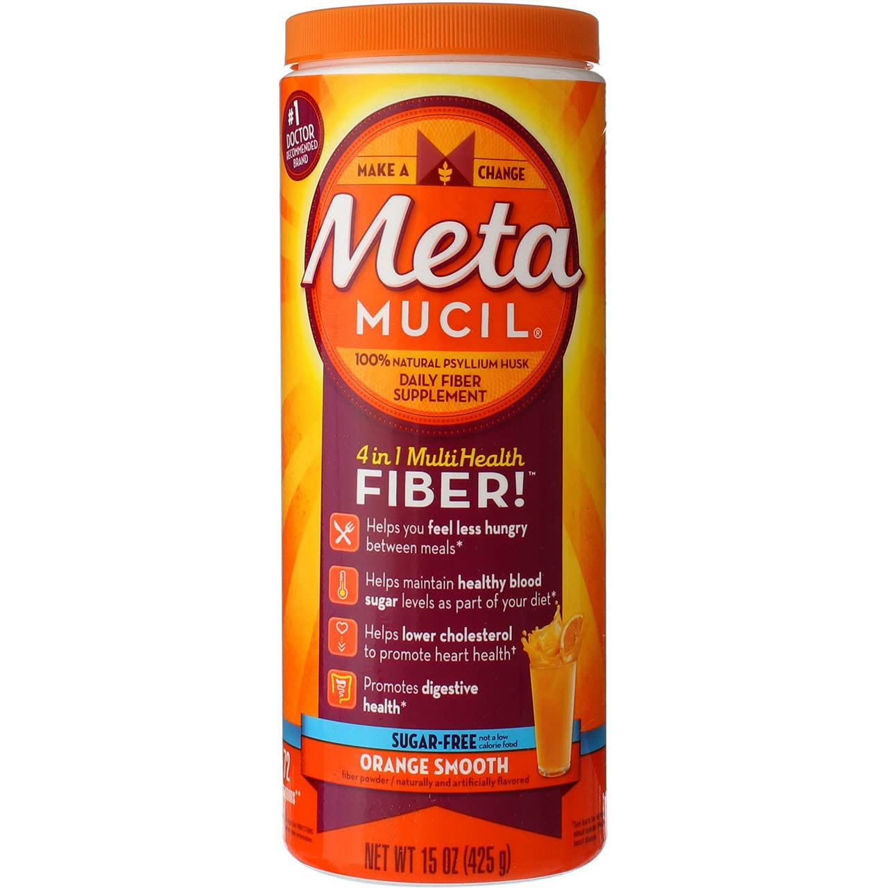 Metamucil 4-in-1 Psyllium Husk Fiber Supplements, Orange Flavores