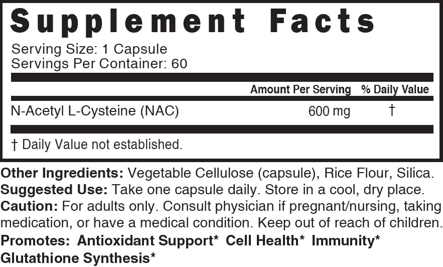 Nutri NAC 600 mg N-Acetyl Cysteine Capsules