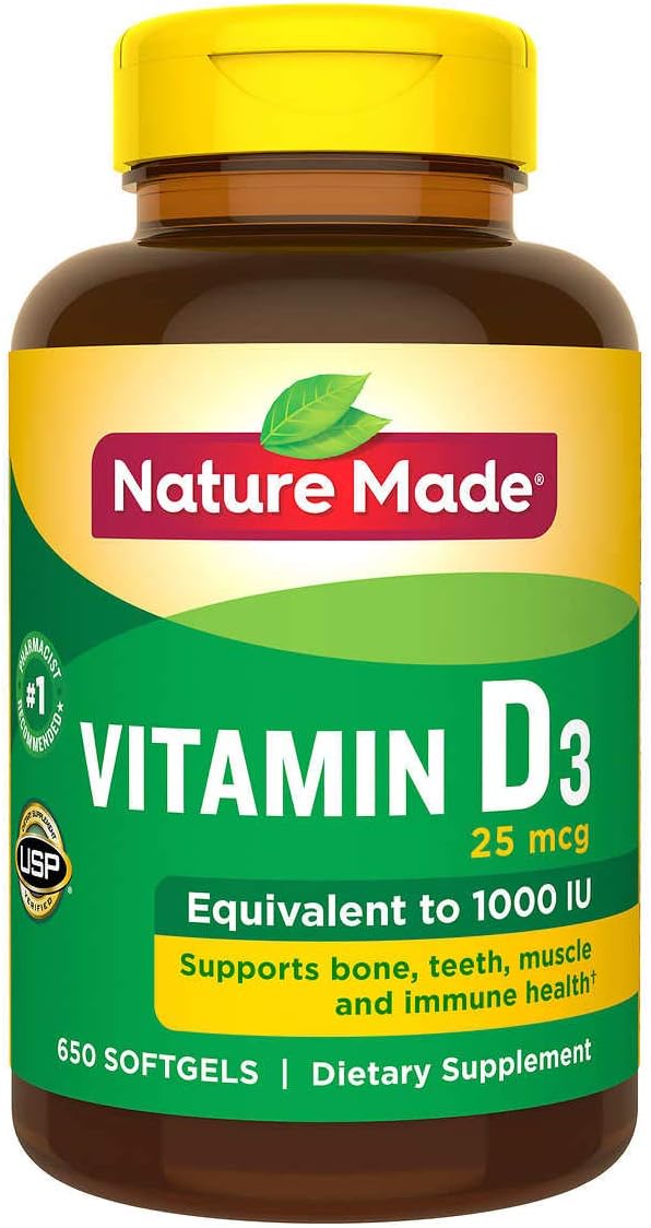 Nature Made Vitamin D3 1000 IU (25 mcg), 100 Softgels