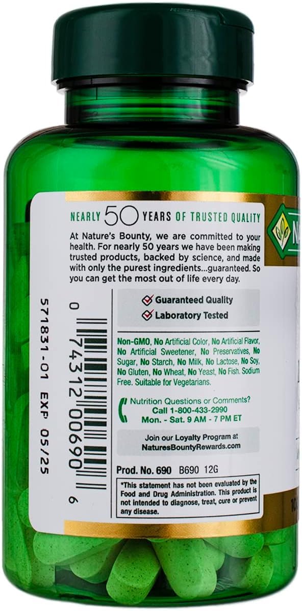 Nature’s Bounty Vitamin C + Rose HIPS, Immune Support, 1000mg Vitamin C, Coated Caplets, 1 Serving per Day, Vegetarian Caplets, 100 Ct