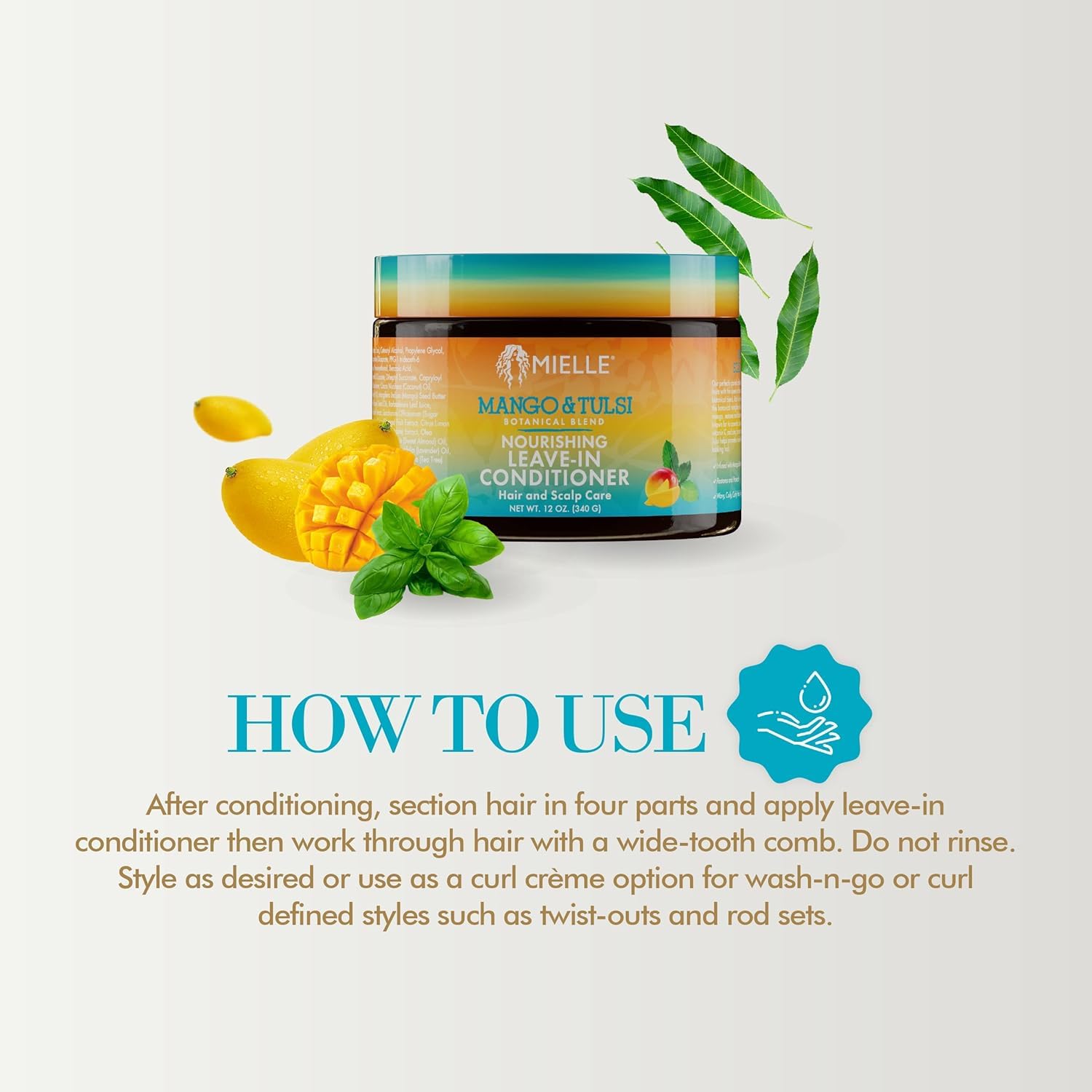 Mielle Organics Mango & Tulsi Nourishing Leave In Conditioner, 12 Oz