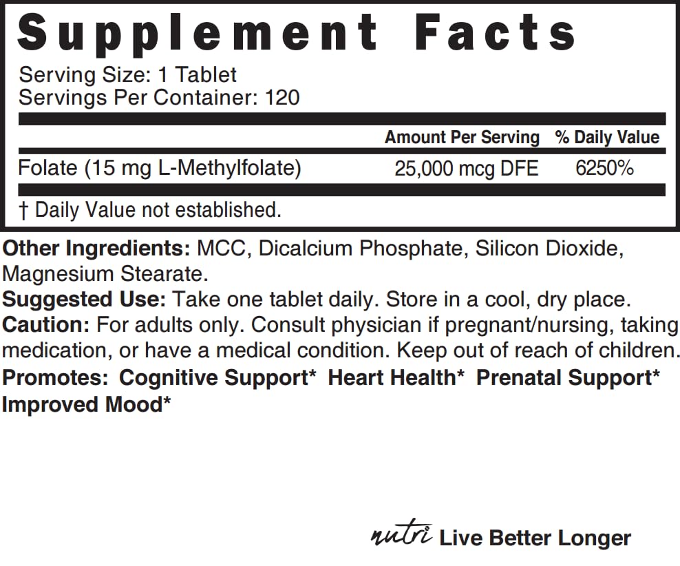 Nutri 5-MTHF L Methylfolate 15MG, 120 Tablet
