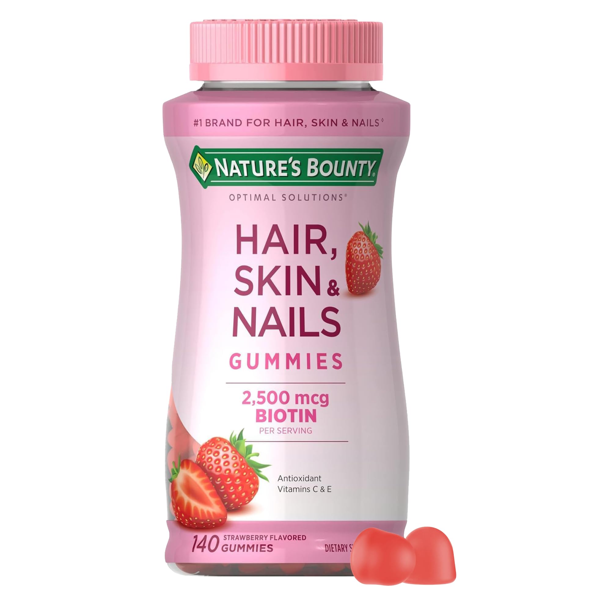 Nature's Bounty Hair, Skin & Nails Biotin, 2500 mcg, Strawberry, 80 Count