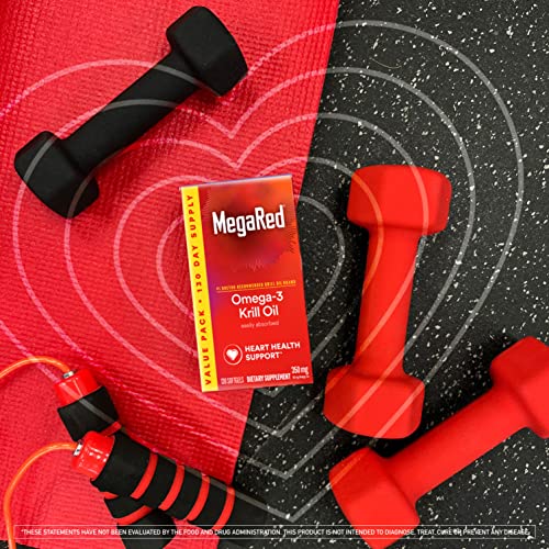 MegaRed Antarctic Krill Oil 500mg Omega 3 Fatty Acid Supplement, Extra Strength EPA & DHA Krill Oil Softgels (90cnt Box), Astaxanthin, Heart Health Supplement with No Fish Oil Aftertaste