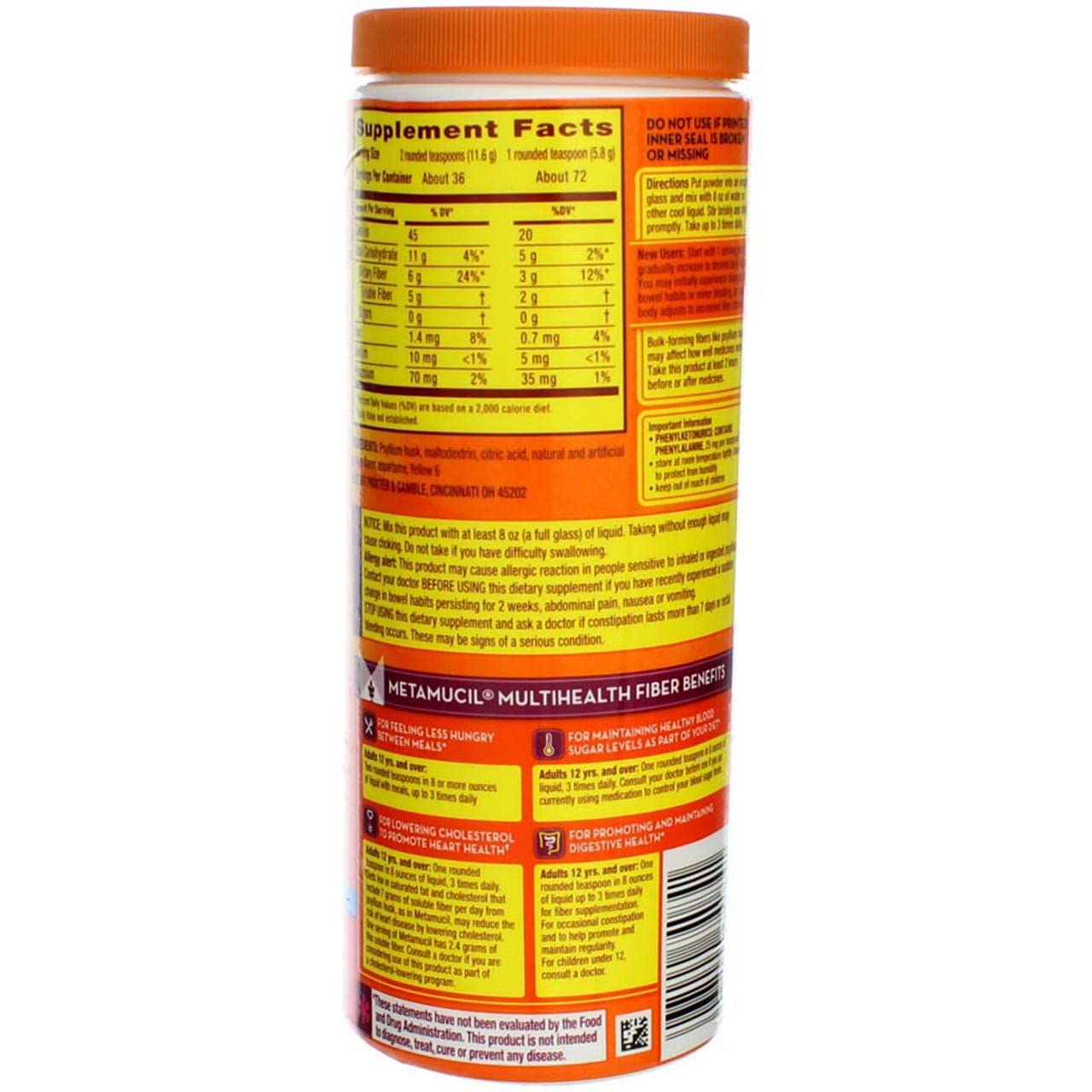 Metamucil 4-in-1 Psyllium Husk Fiber Supplements, Orange Flavores