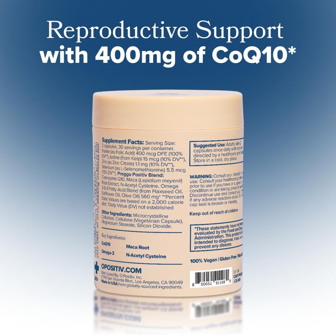O Positiv Preggo TTC + CoQ10 Support, 60 Capsules