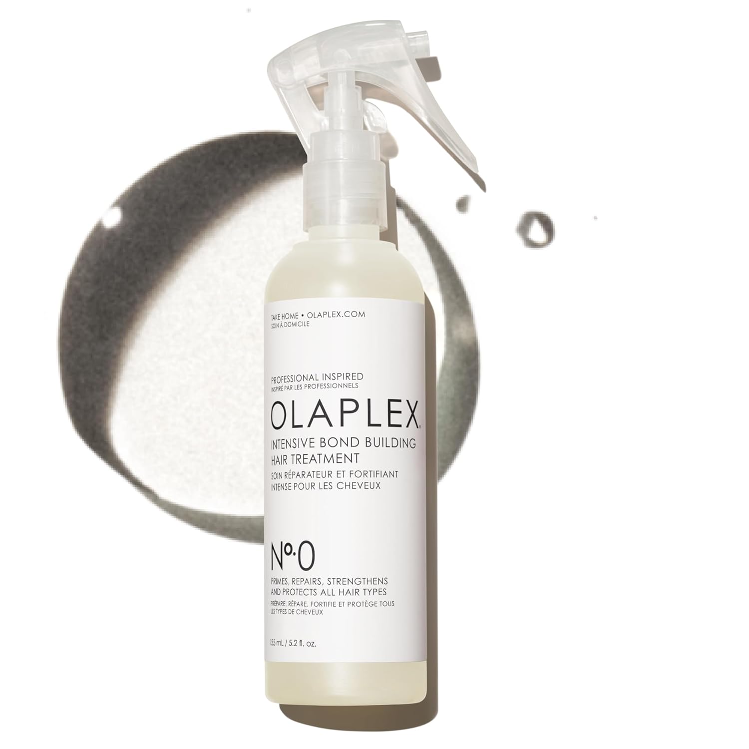 Olaplex hair treatment bottle on a white background