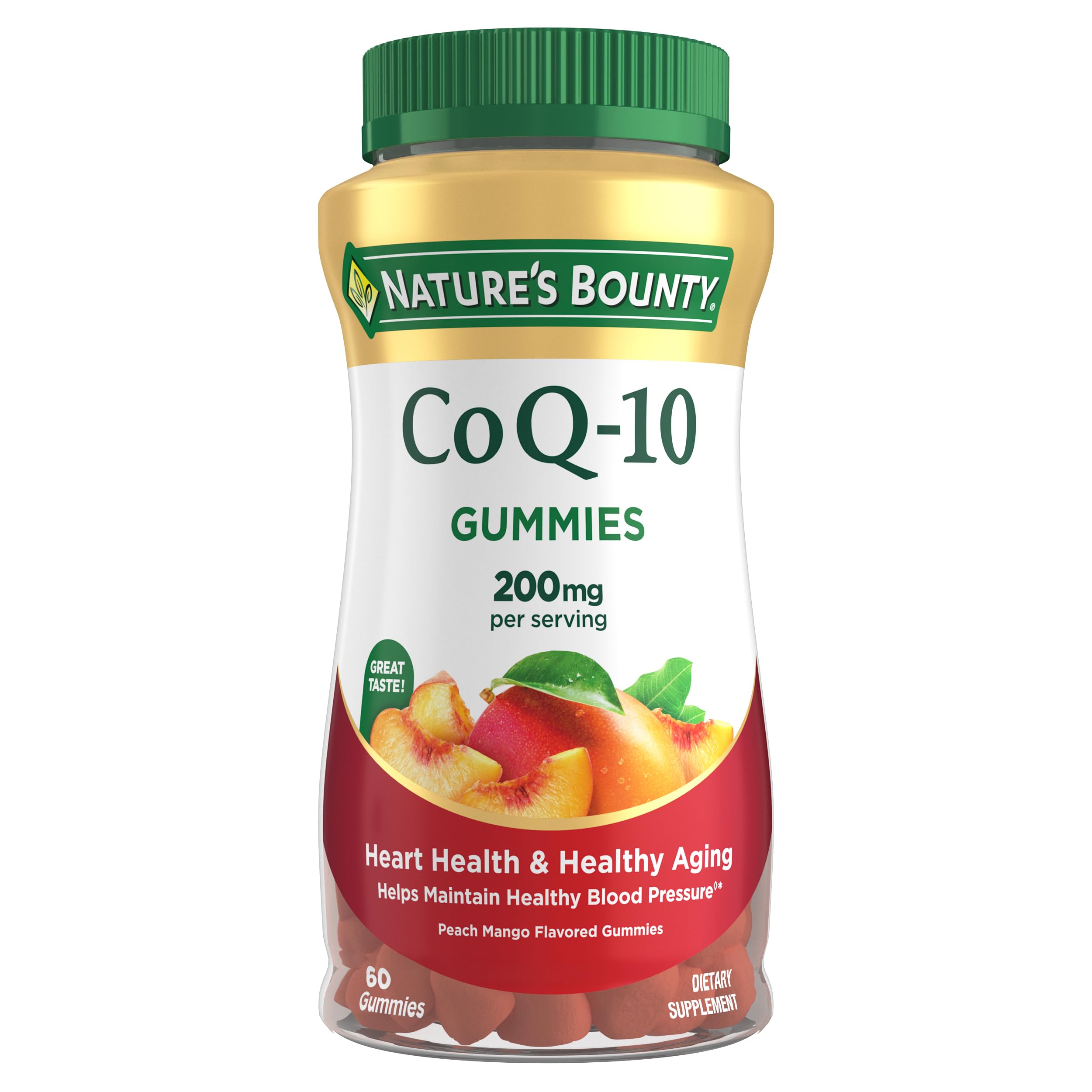 Nature's Bounty CoQ10 Gummies,CoQ10 200mg, Peach Mango Flavor, 60 Count
