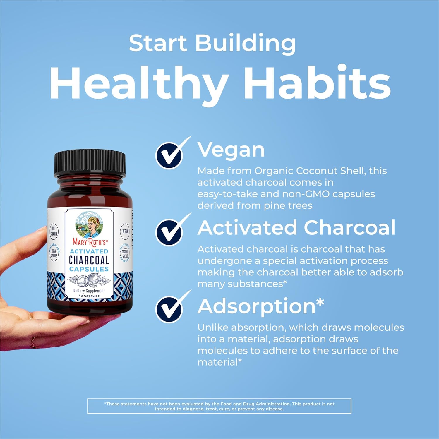 MaryRuth Organics Activated Charcoal, 40 Capsules