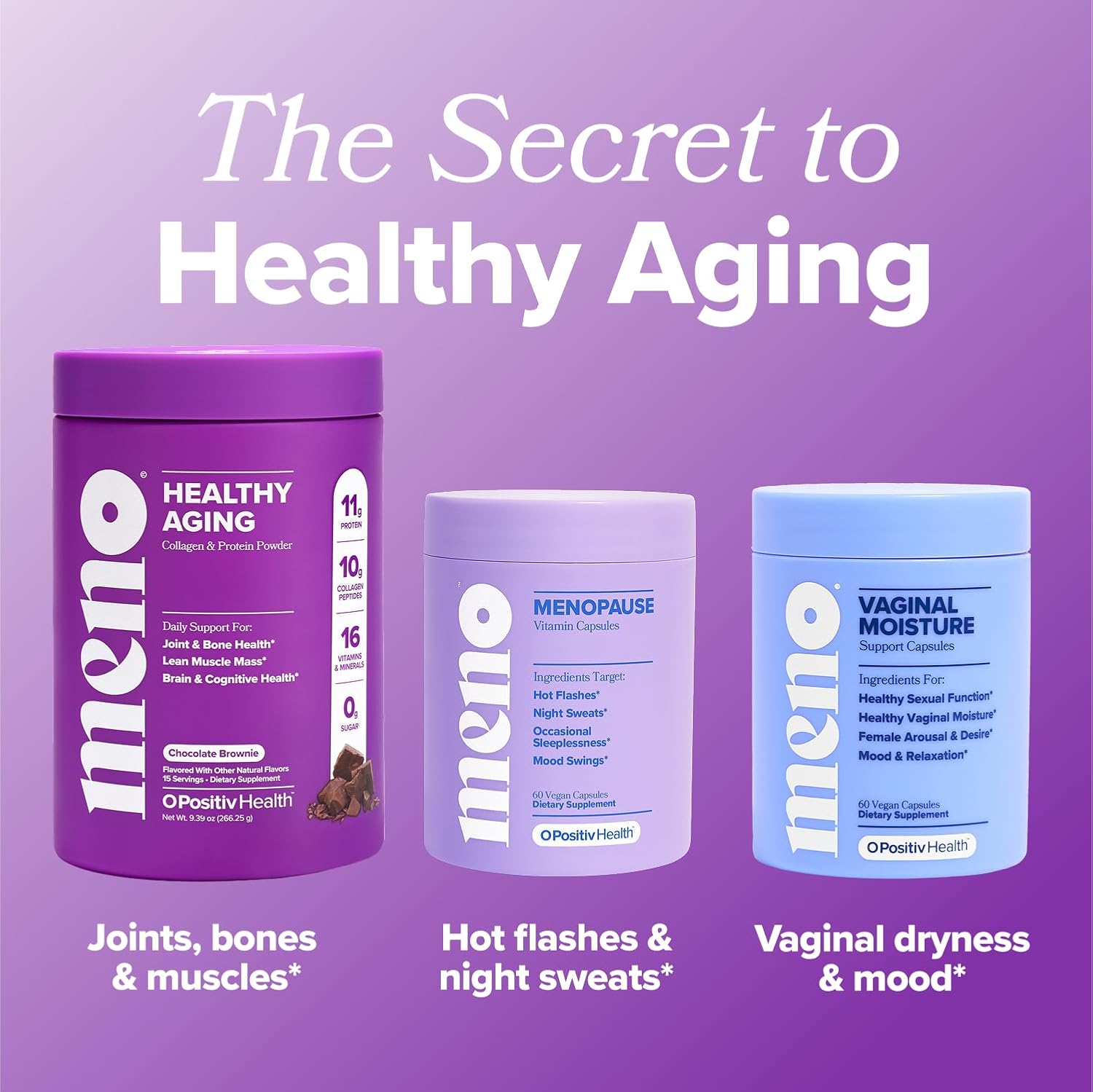 O Positiv MENO Healthy Aging Collagen & Protein Powder, Chocolate Brownie - 9.39oz