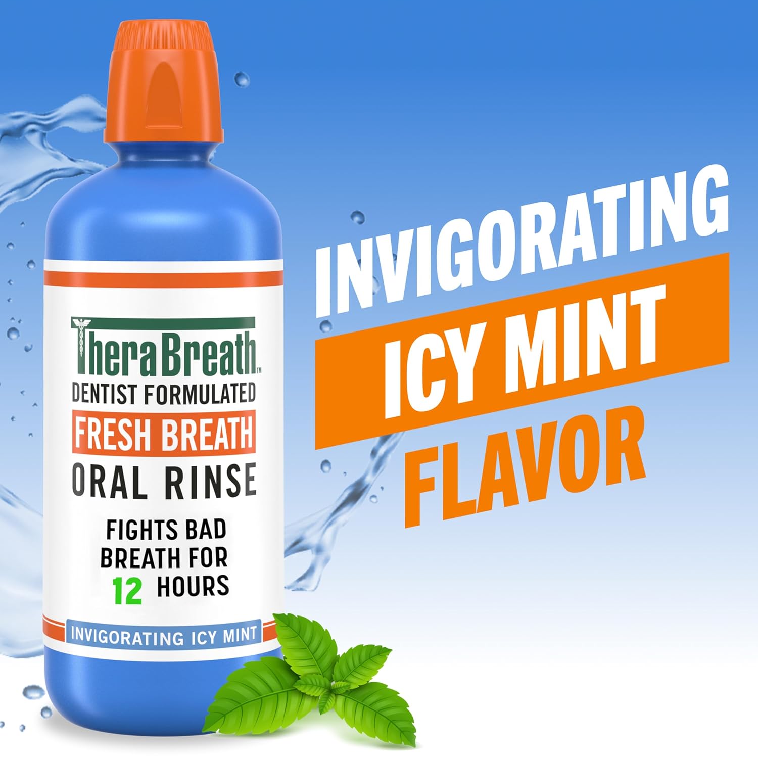 TheraBreath Fresh Breath Oral Rinse, Invigorating ICY Mint Flavor, 1 Liter