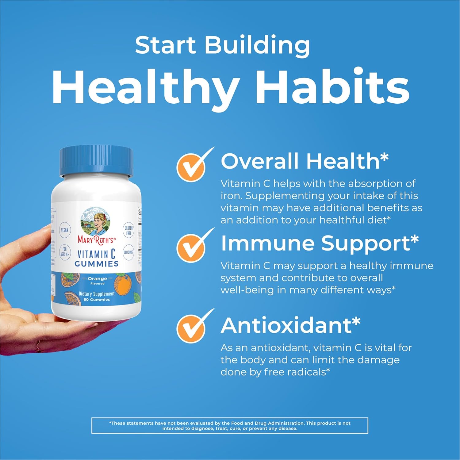 MaryRuth Organics Vegan Vitamin C, 60 Gummies