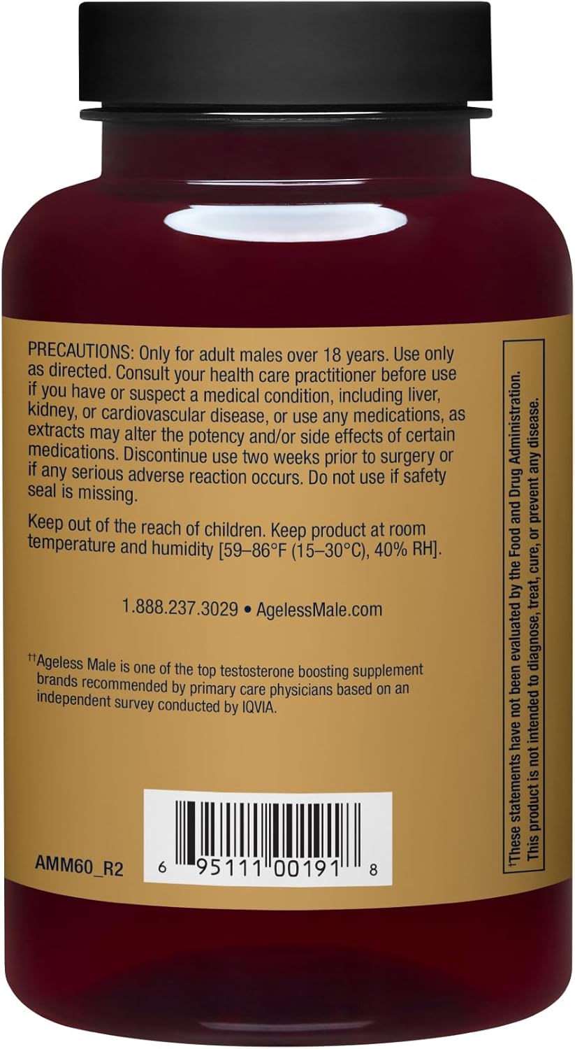 Ageless Male Max Total Testosterone Booster Supplement for Men, 60 Caplets