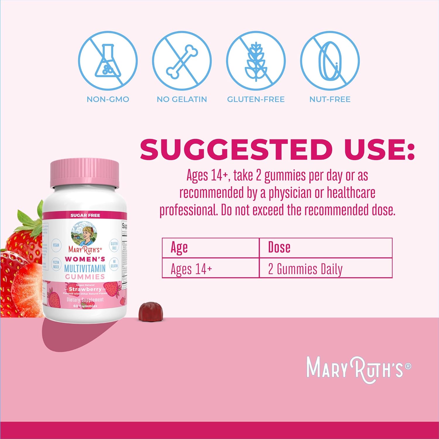 MaryRuth Organics Women's Multivitamin Gummies, 60 Count