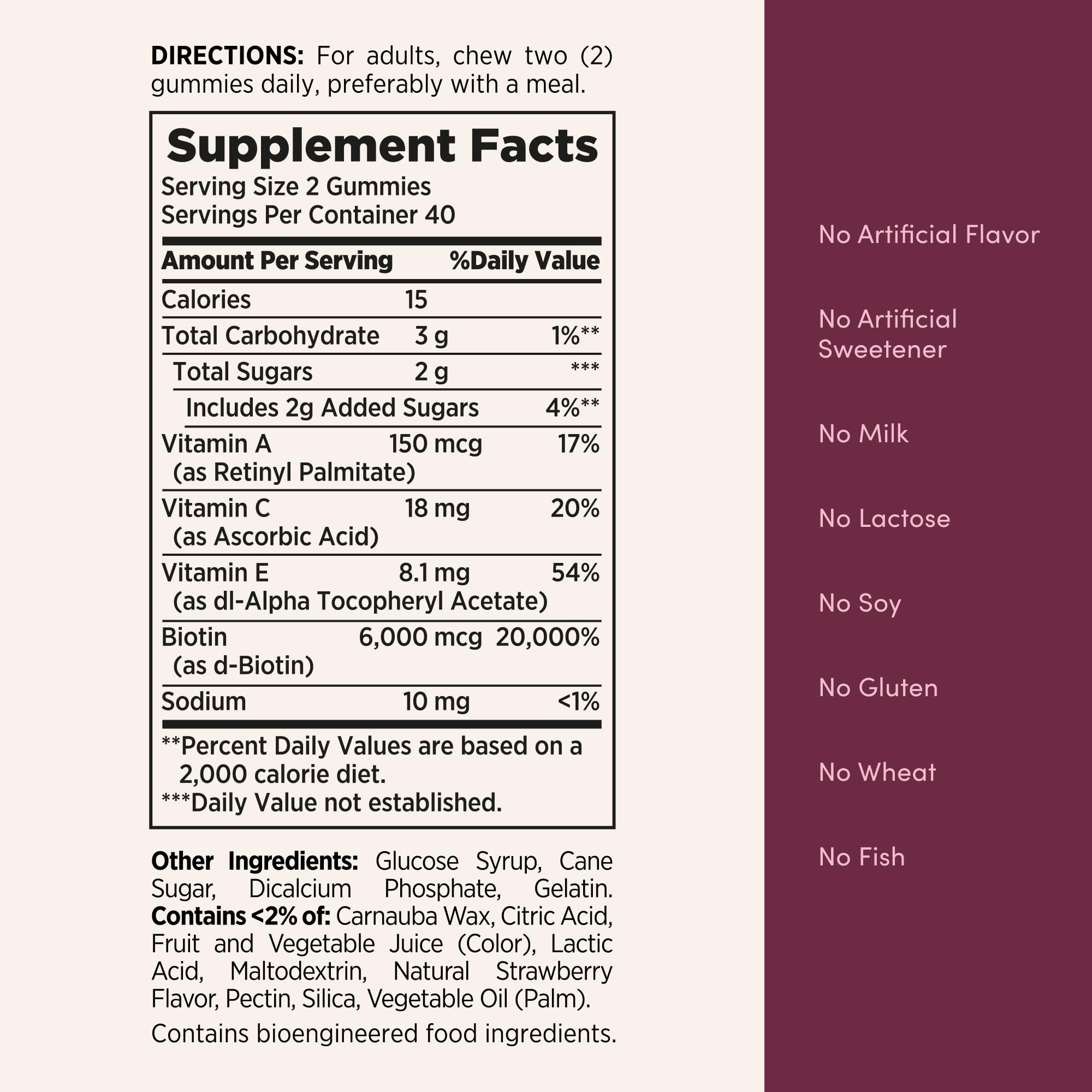 Nature's Bounty Hair, Skin & Nails Biotin, 2500 mcg, Strawberry, 80 Count