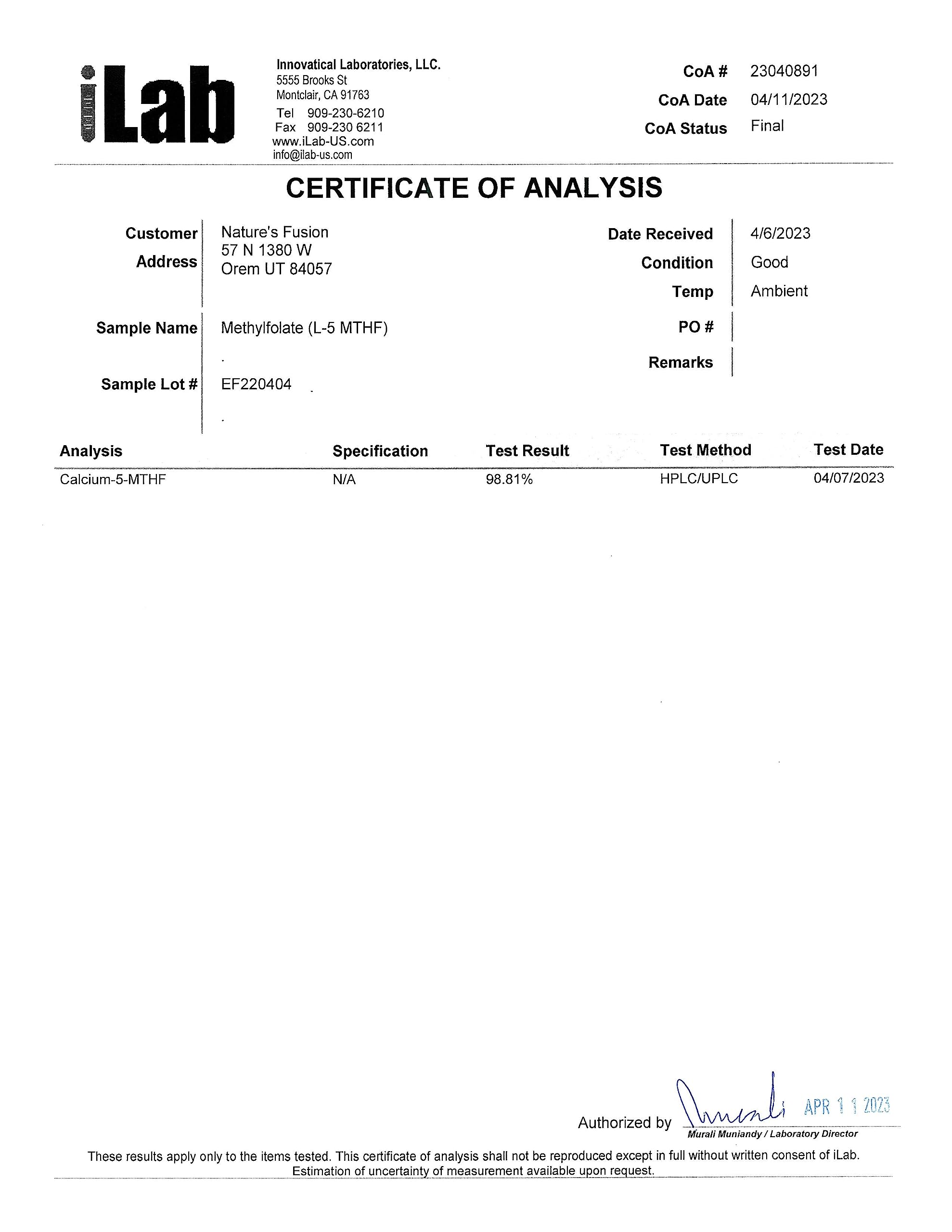 Nutri 5-MTHF L Methylfolate 15MG, 120 Tablet