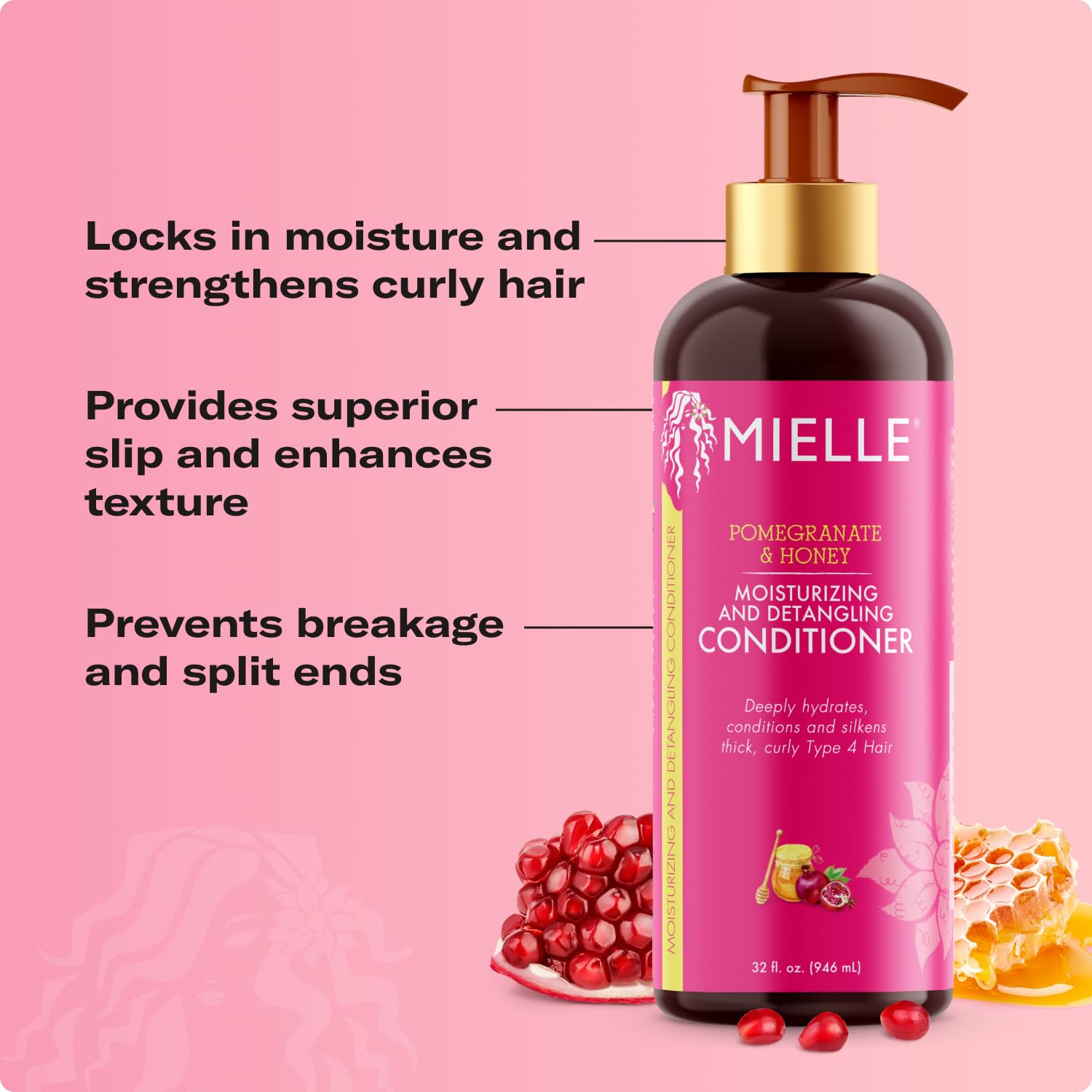 Mielle Organics Pomegranate & Honey Detangling Conditioner, 12 Fl Oz