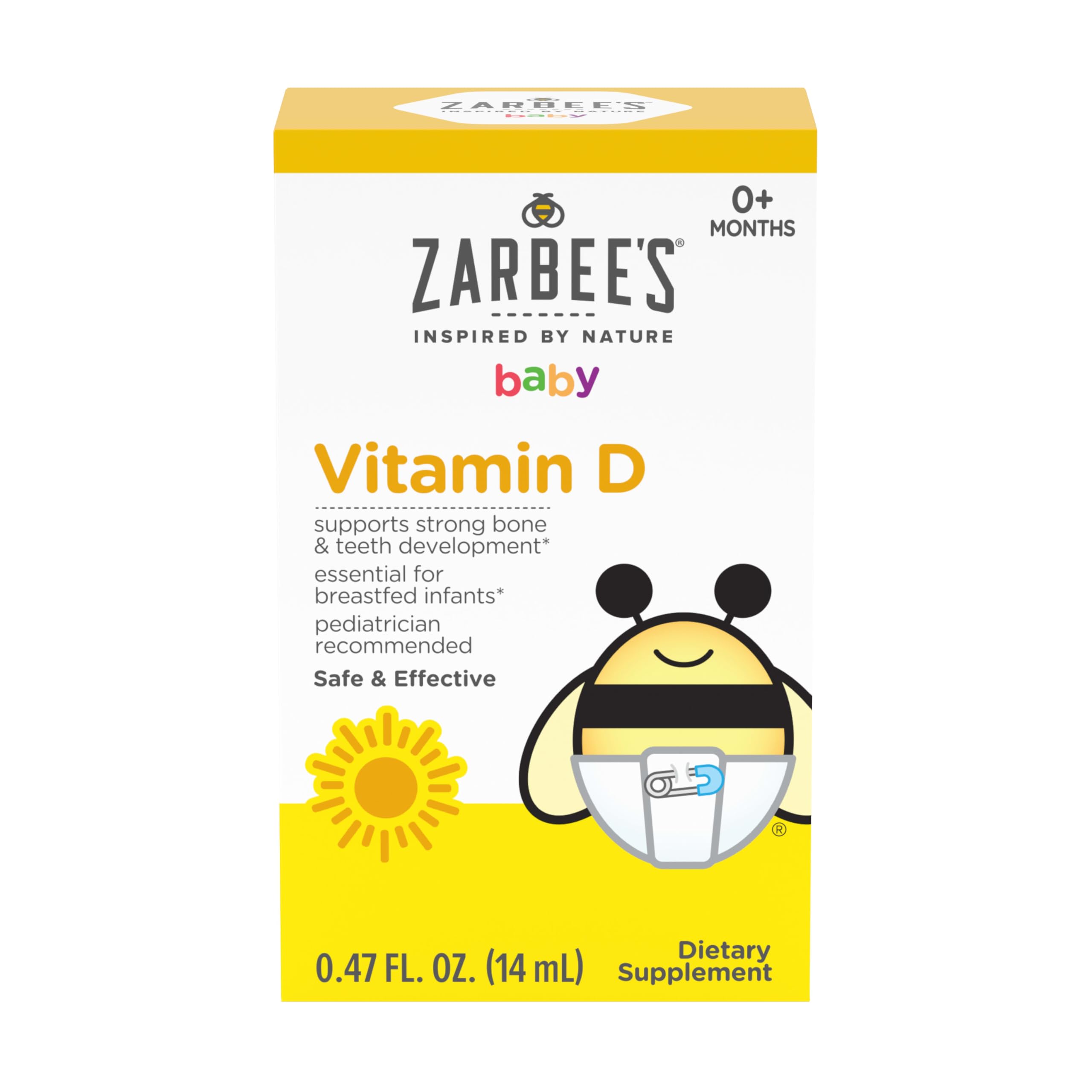 Zarbee's Vitamin D Drops for Infants, 400IU (10mcg), Dropper Syringe Included, 0.47 Fl Oz