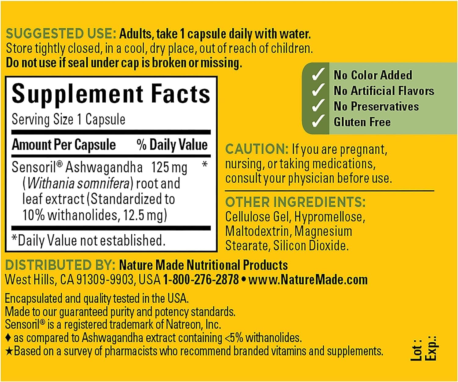 Nature Made Ashwagandha Capsules 125mg for Stress Support, 60 Capsules, 60 Day Supply