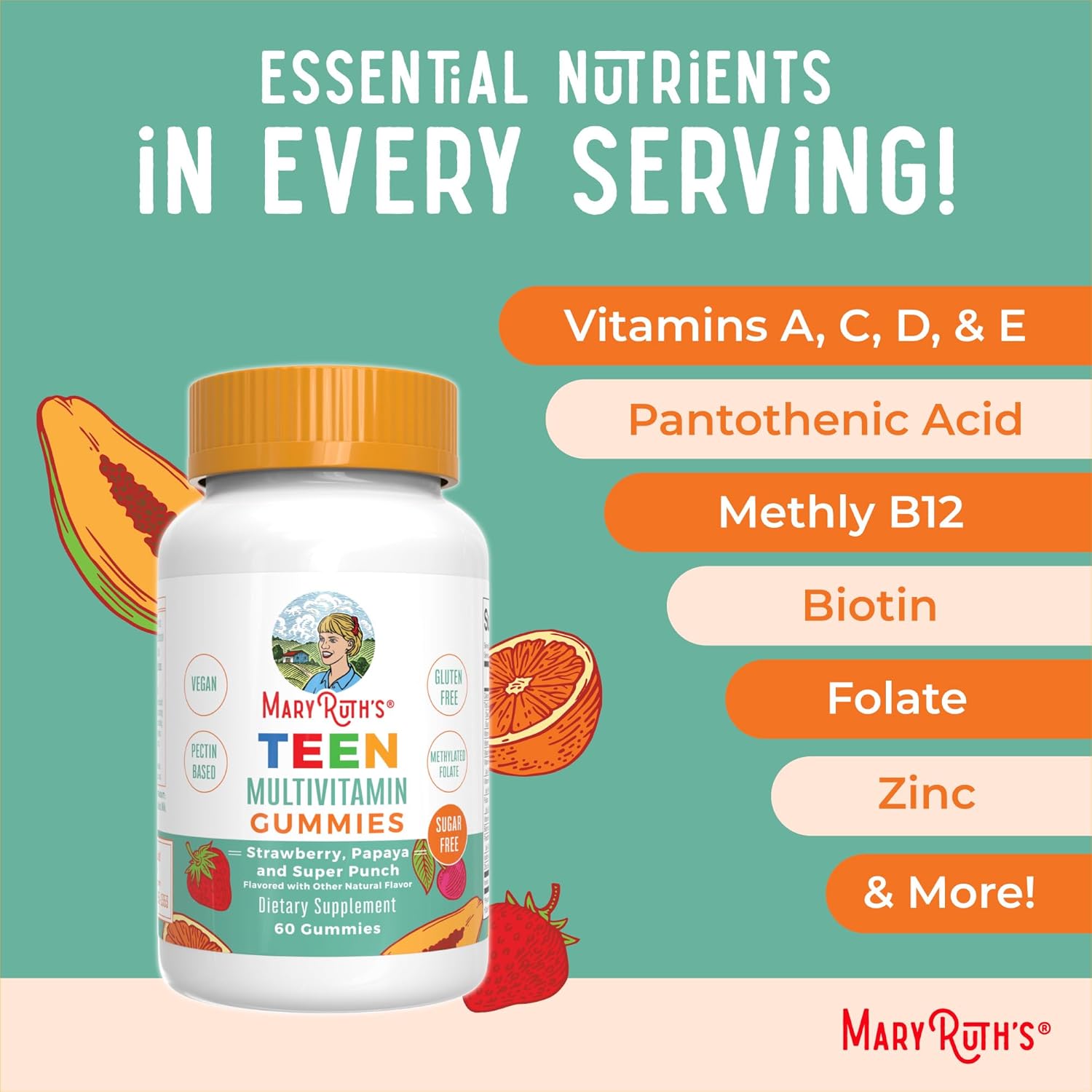 MaryRuth Organics Teen Multivitamin Multimineral, 60 Gummies