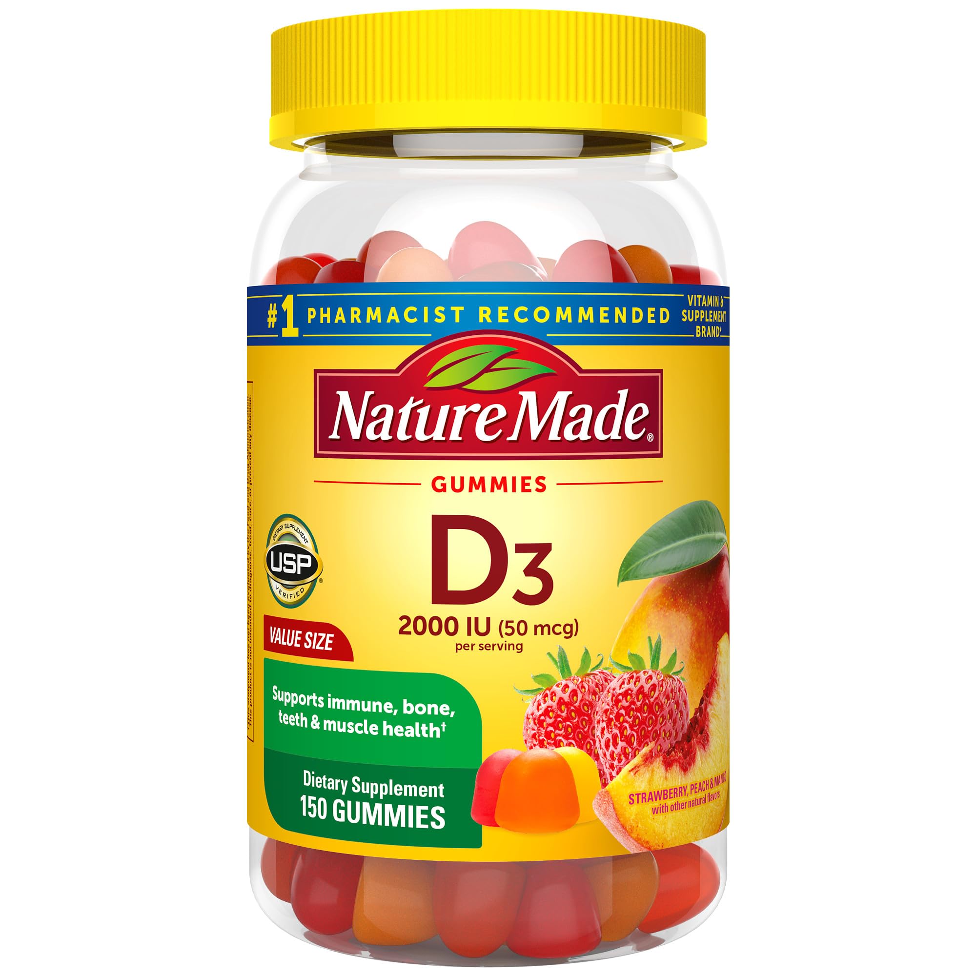 Nature Made Vitamin D3 2000 IU Per Serving Gummies, 75 Day Supply, 150.