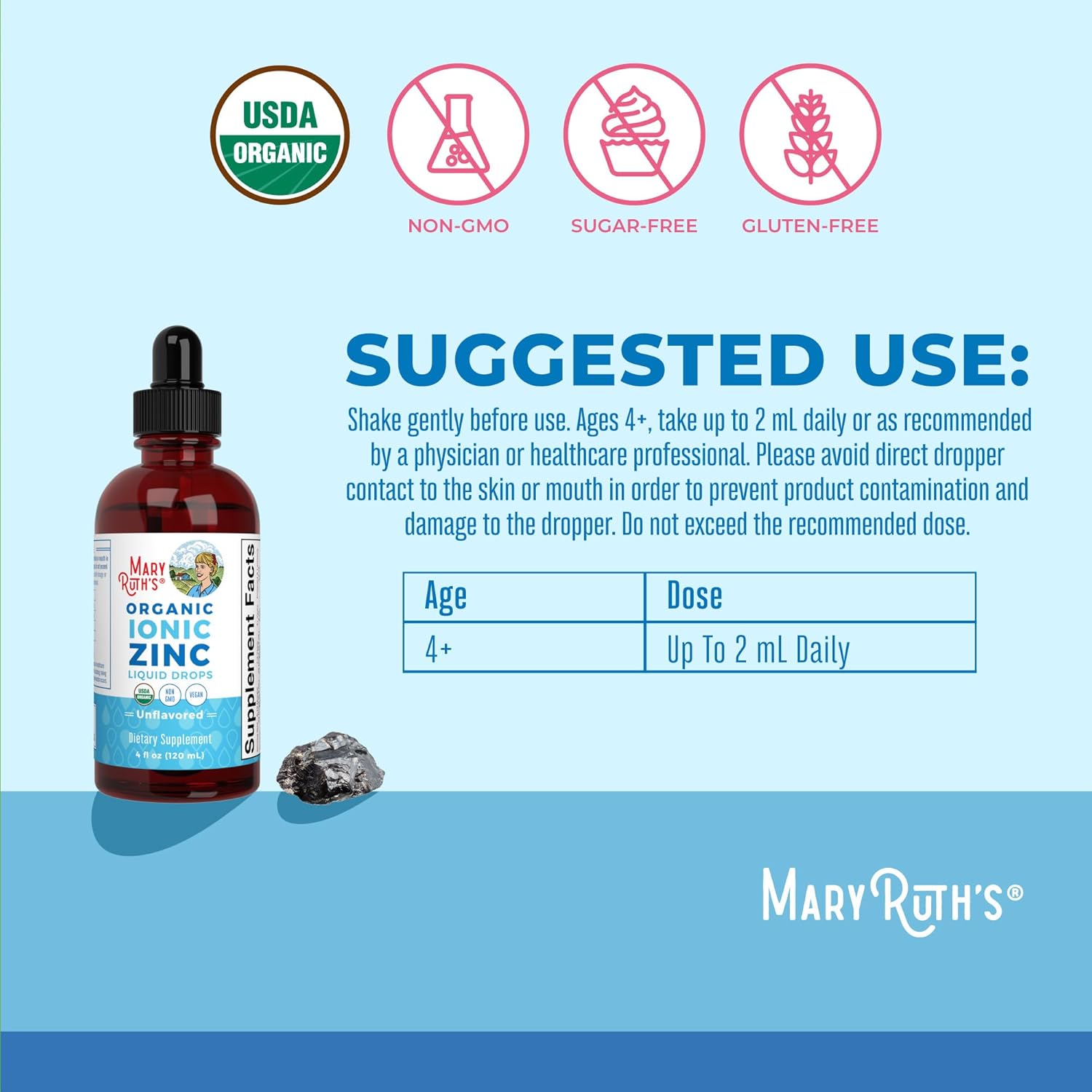 MaryRuth Organic Toddler Ionic Zinc Liquid Drops, 2 Fl Oz