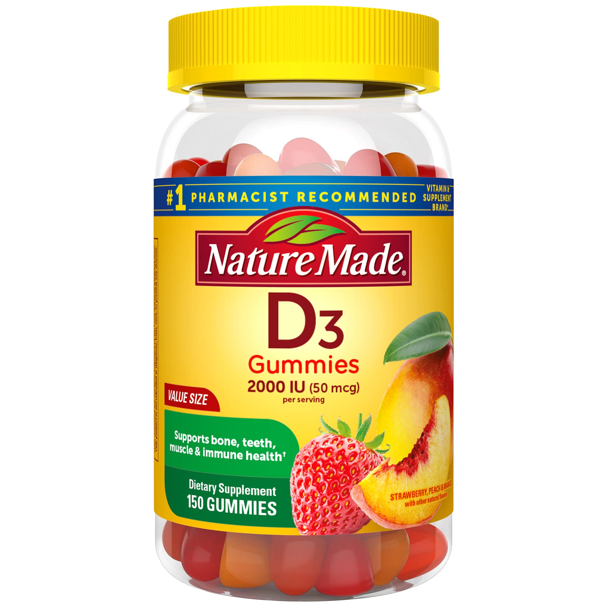 Nature Made Vitamin D3 2000 IU Per Serving Gummies, 75 Day Supply, 150.