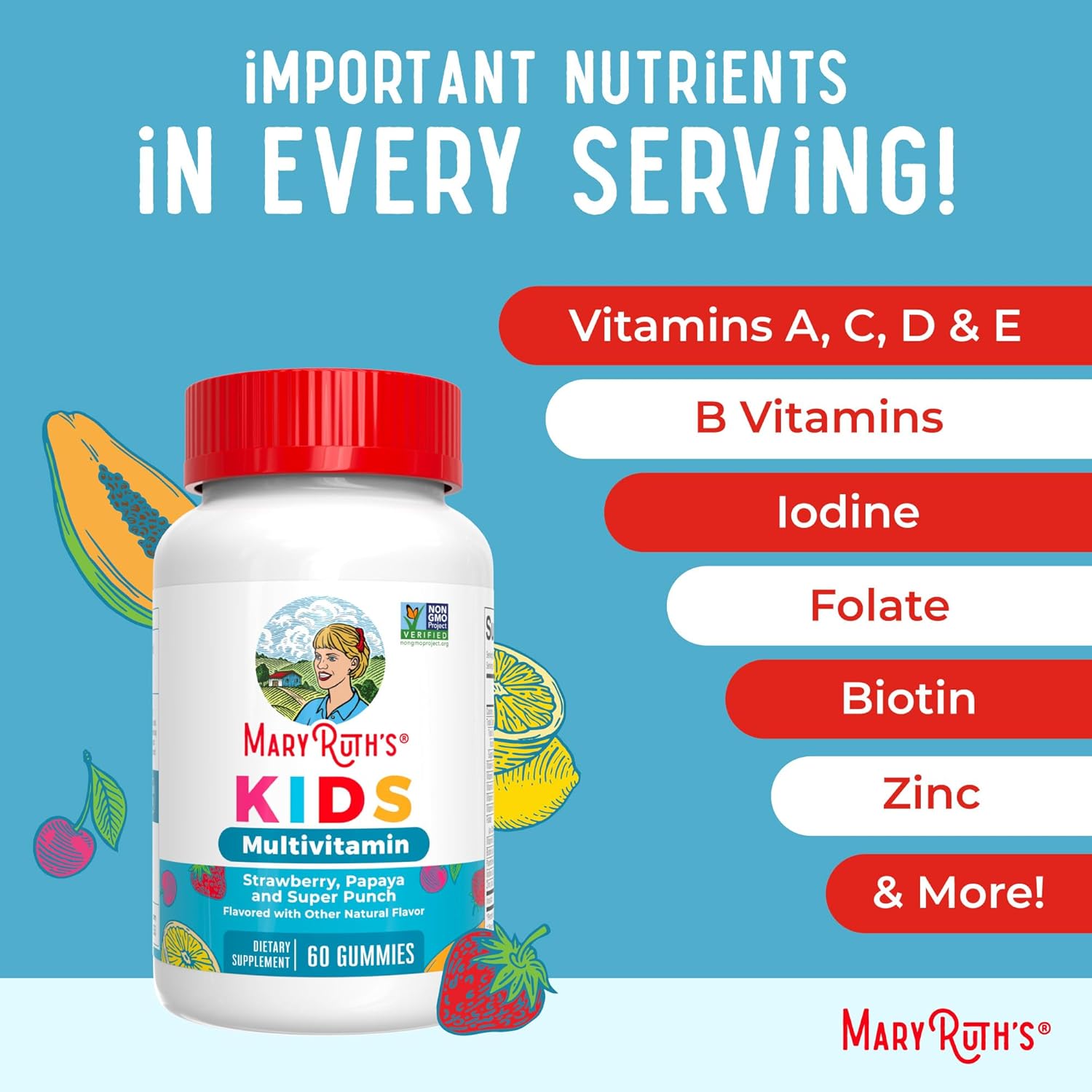 MaryRuth Organics Kids Multivitamin Gummies, 60 Count