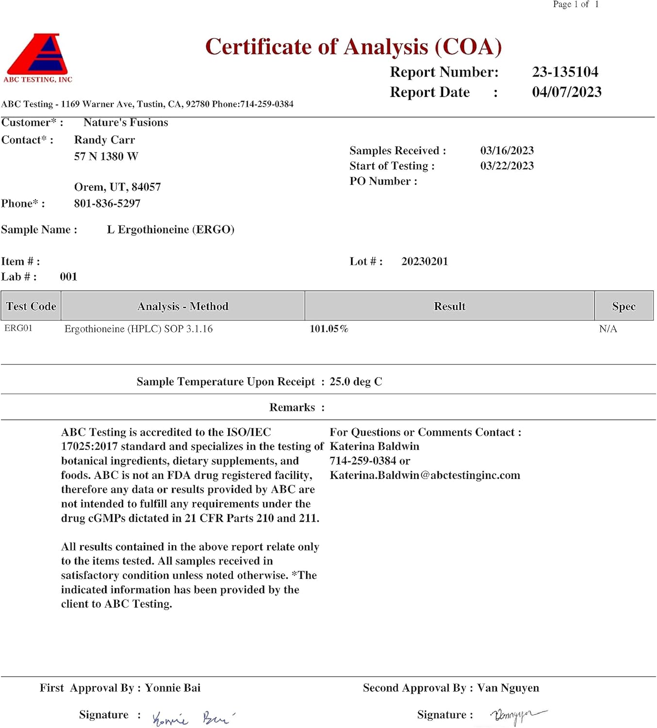 Nature's Fusions Nutri L - Ergothioneine, 60 Capsules