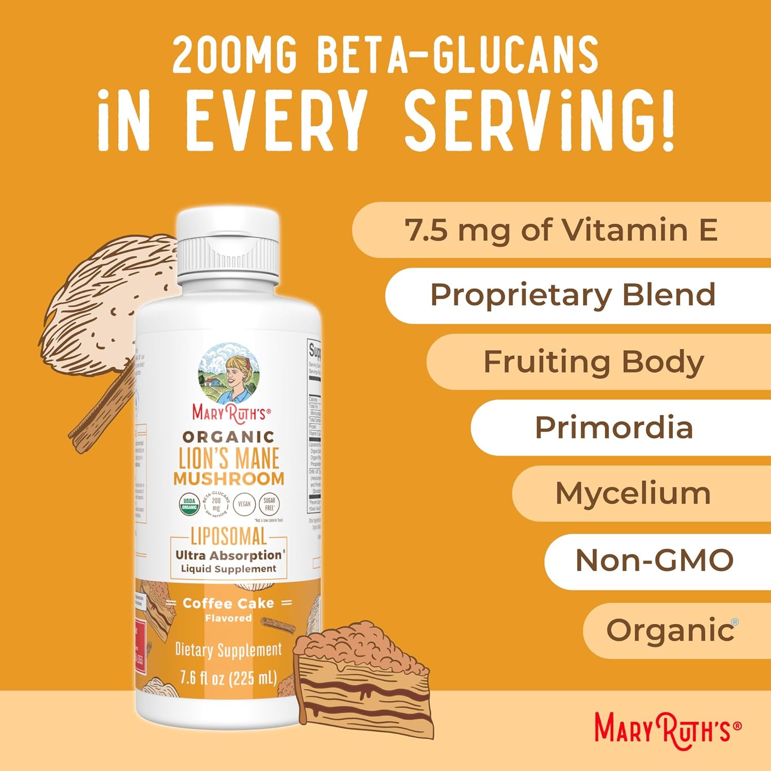 MaryRuth Organics Lions Mane Supplement, 7.6 oz