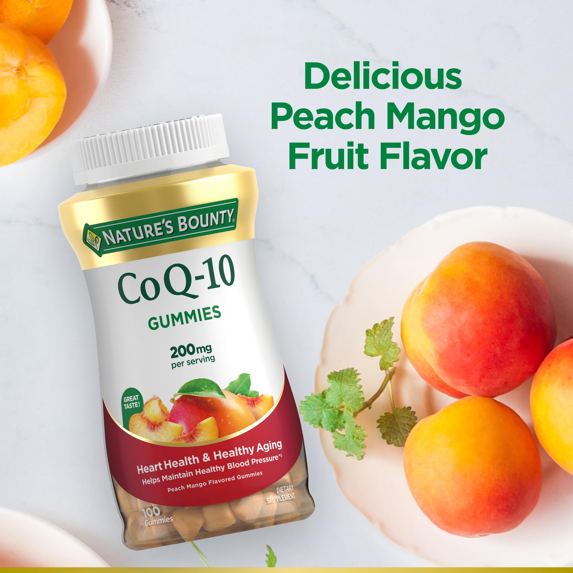 Nature's Bounty CoQ10 Gummies,CoQ10 200mg, Peach Mango Flavor, 60 Count