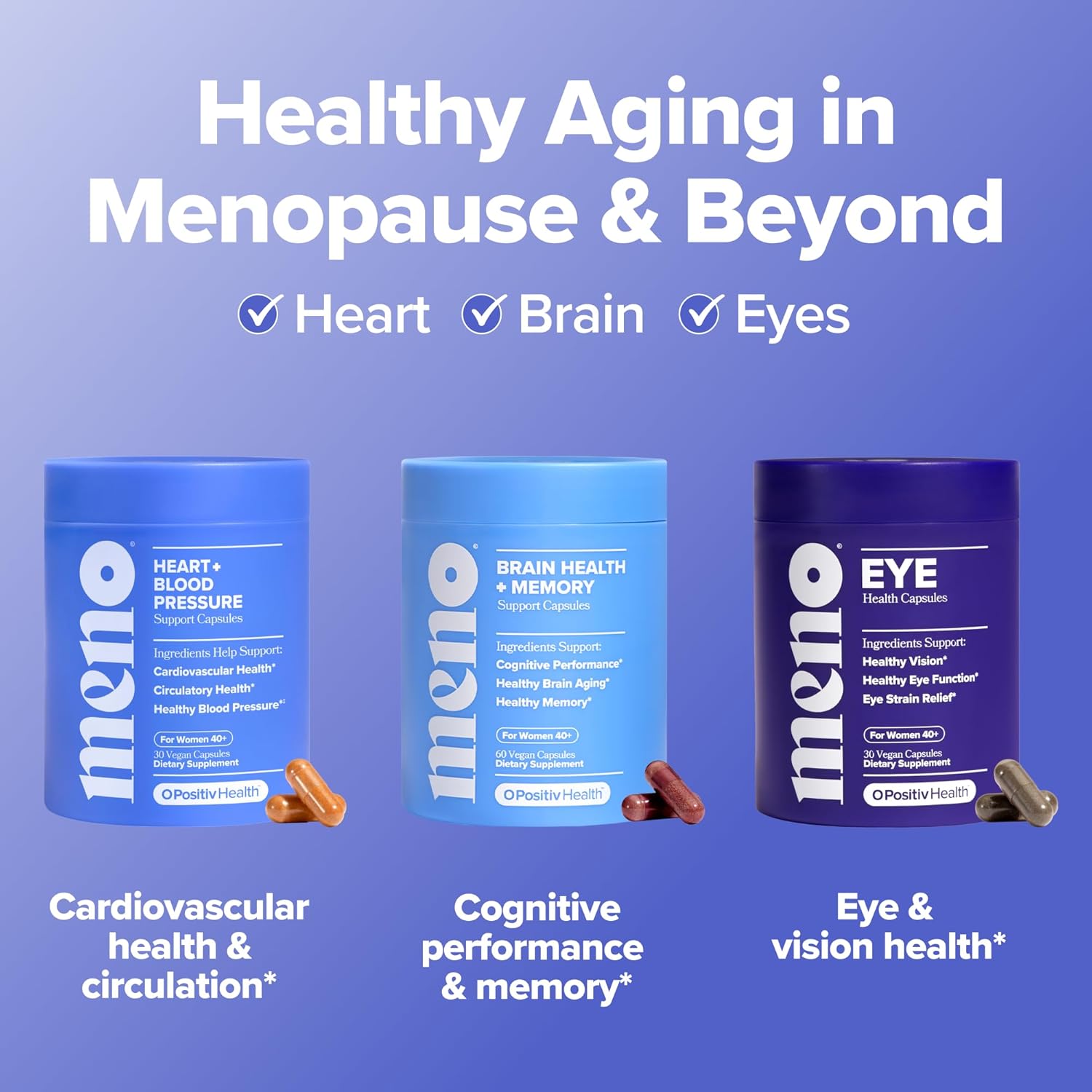 O Positiv MENO Heart + Blood Pressure Support, 30 Capsules