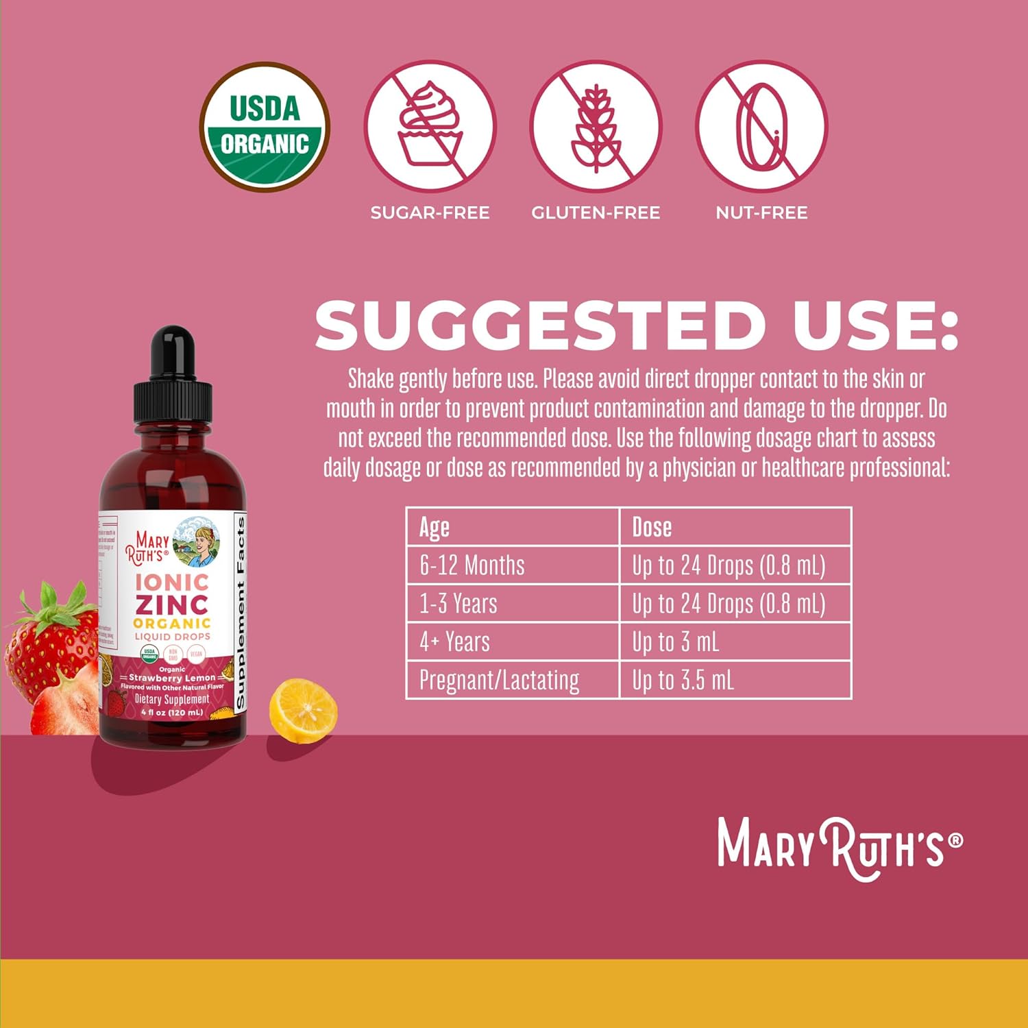 MaryRuth Organics Liquid Ionic Zinc, Strawberry & Lemon, 4 FZ