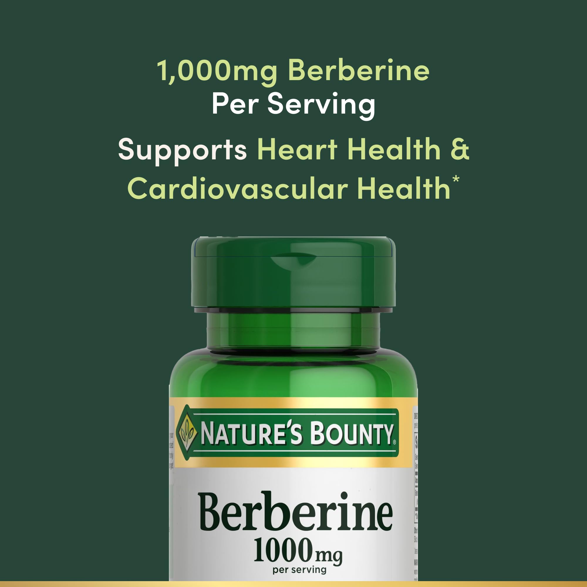Nature’s Bounty Berberine 1000mg Capsules, 60 Count