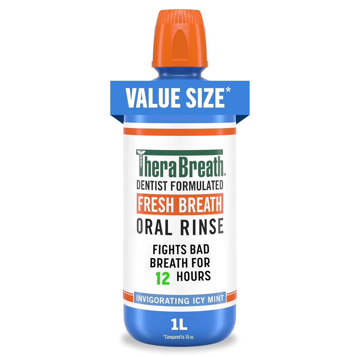 TheraBreath Fresh Breath Oral Rinse, Invigorating ICY Mint Flavor, 1 Liter