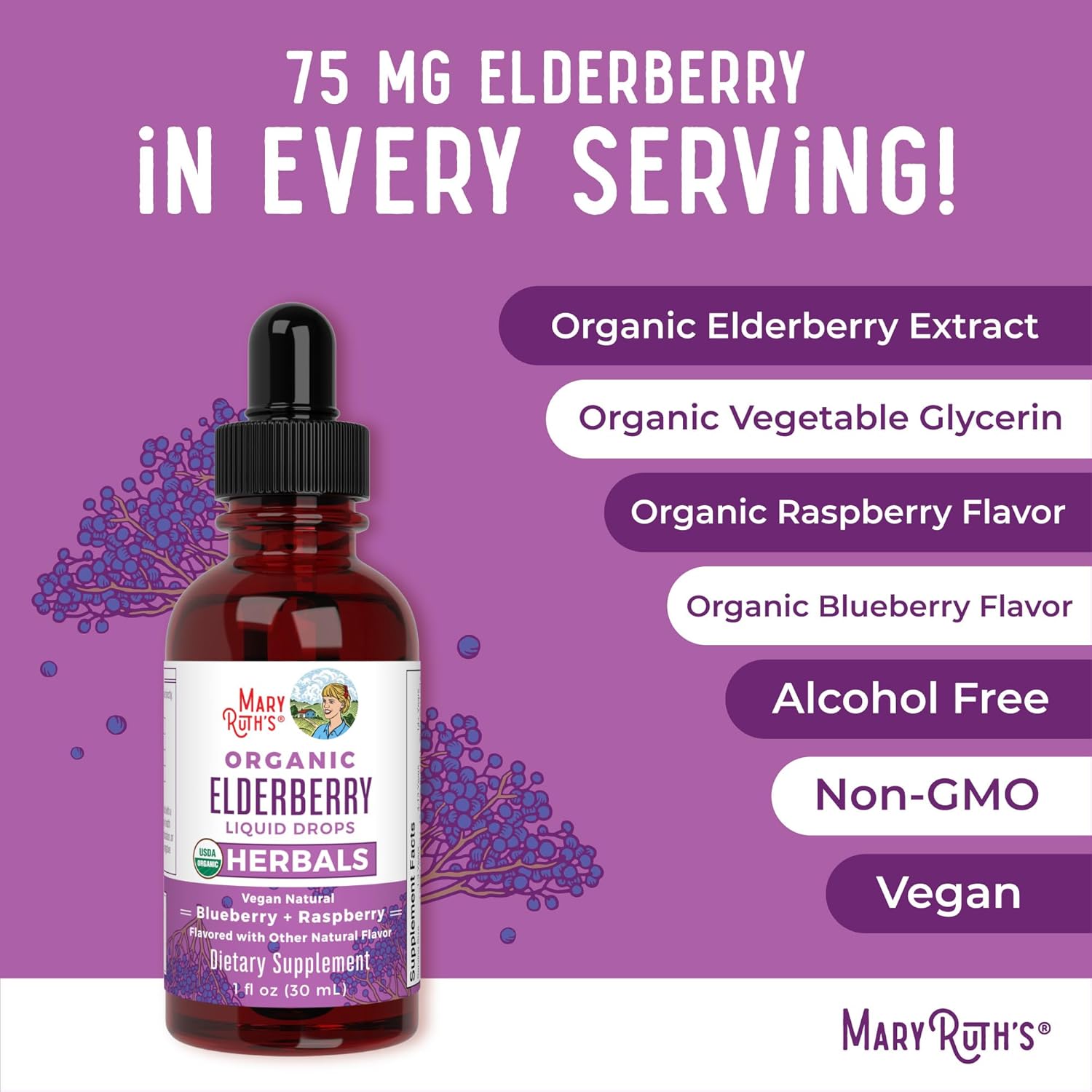 MaryRuth Organics Elderberry Syrup, 1 Fl Oz