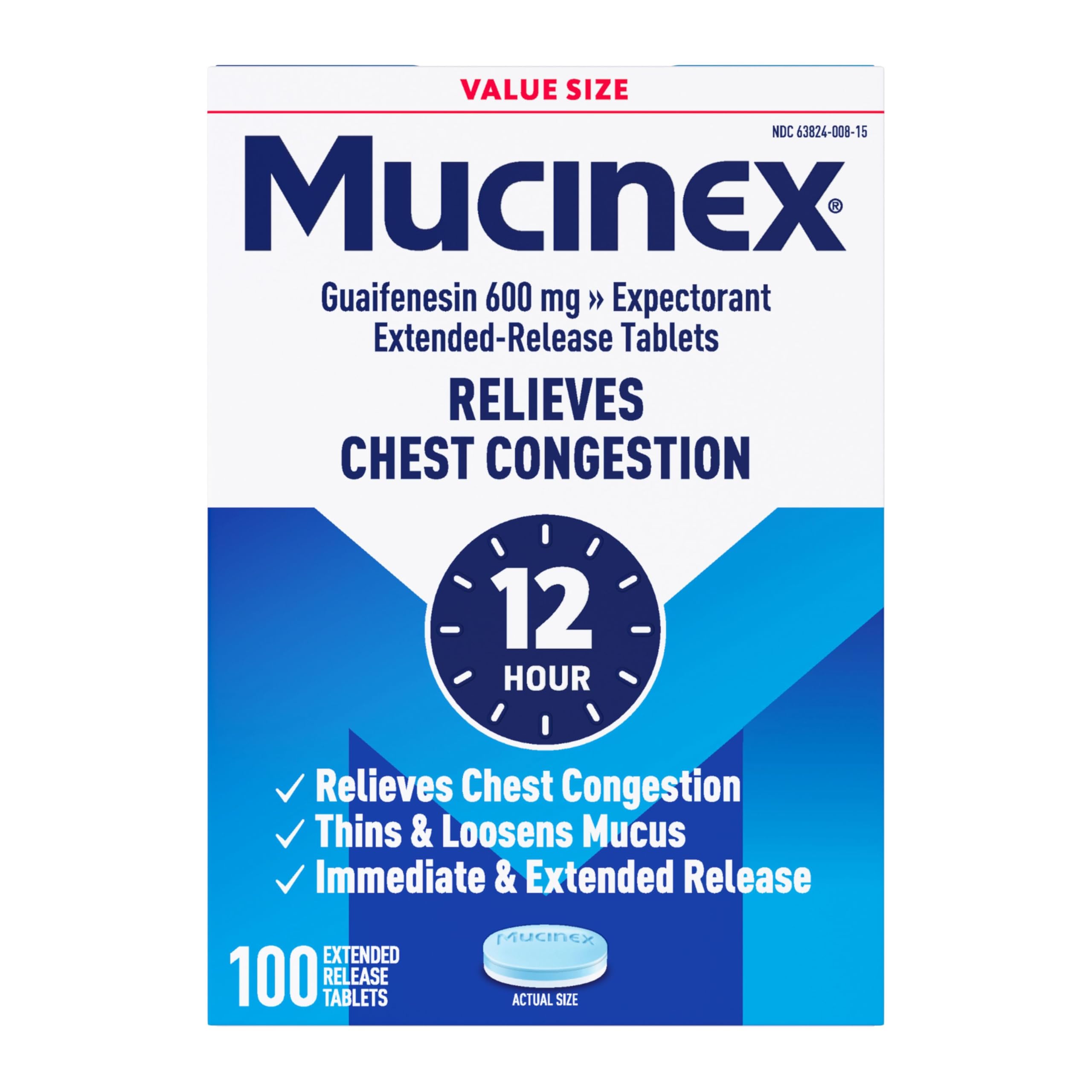 Mucinex 12 Hour Chest Congestion Relief, 100 Bi-Layer Tablets